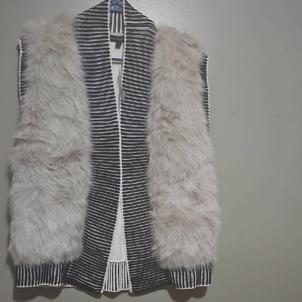 Banana Republic Black and White Striped Knit Vest
